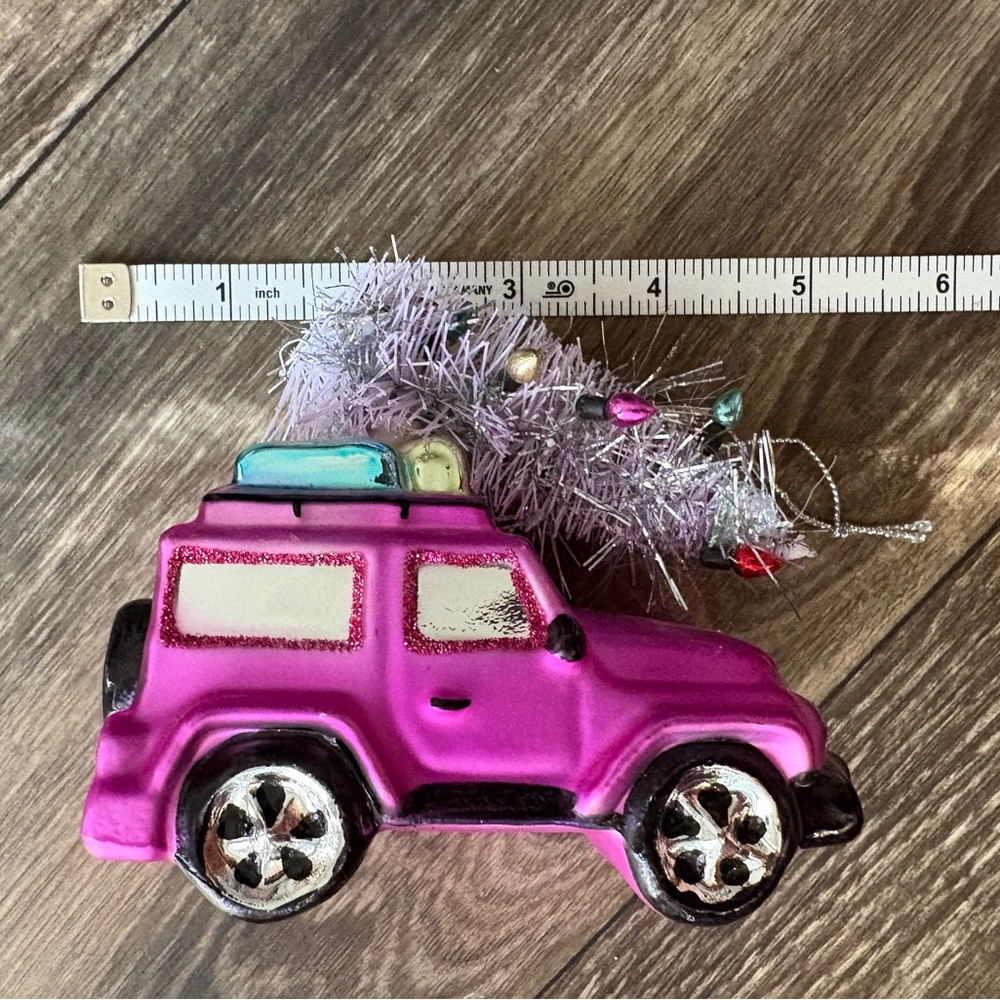 Pink Jeep with Christmas Tree Ornament